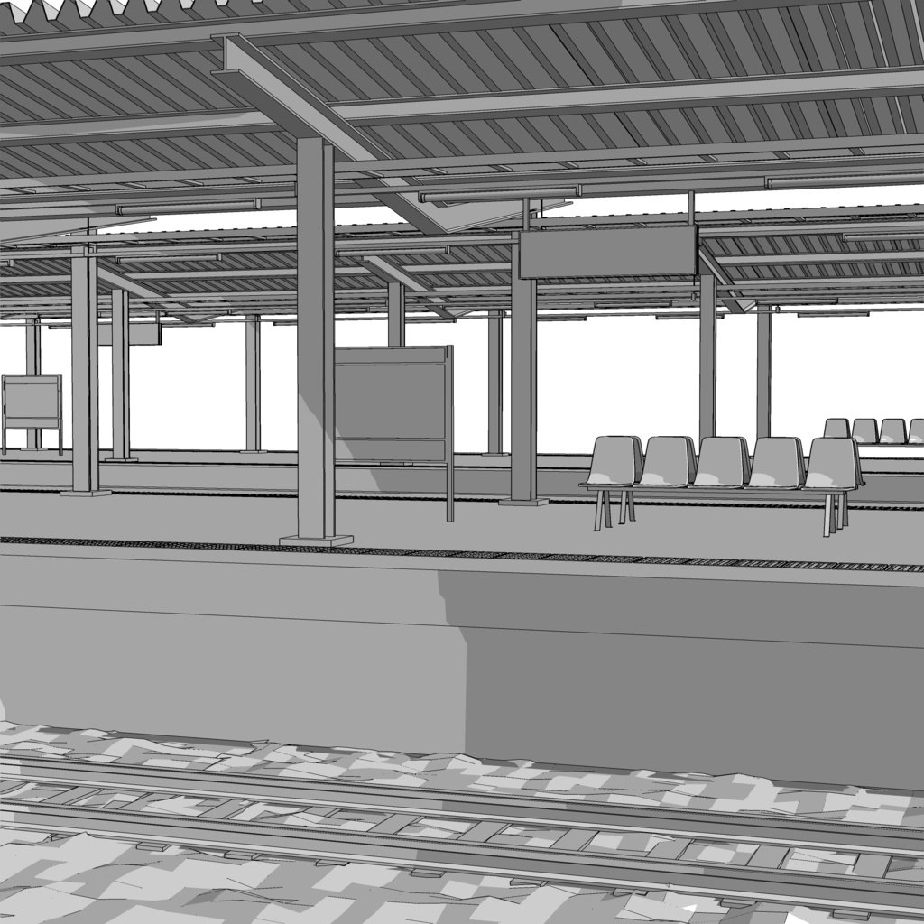 3D_ローカル駅ホーム(4線2島式)【クリスタ用素材】