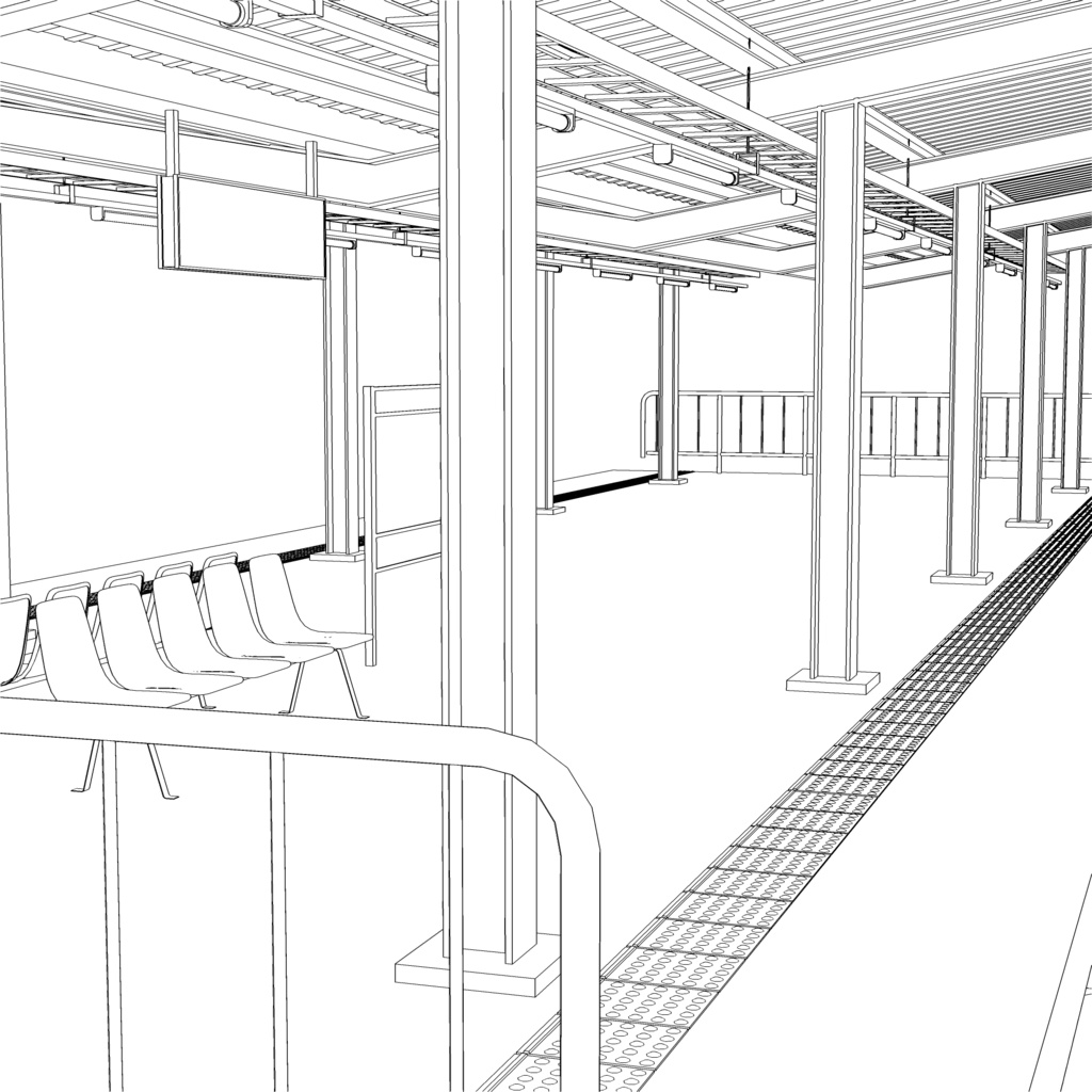 3D_ローカル駅ホーム(4線2島式)【クリスタ用素材】