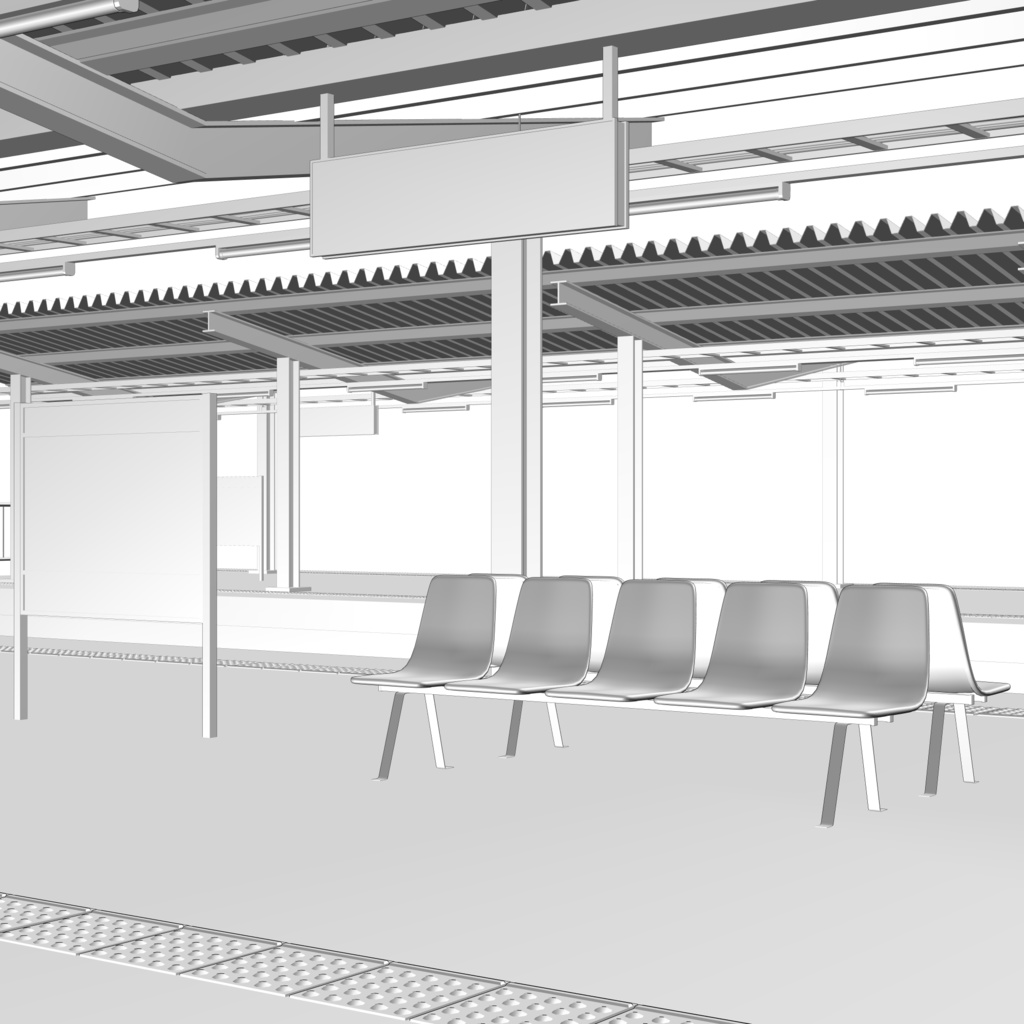 3D_ローカル駅ホーム(4線2島式)【クリスタ用素材】