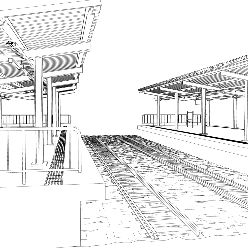 3D_ローカル駅ホーム(4線2島式)【クリスタ用素材】