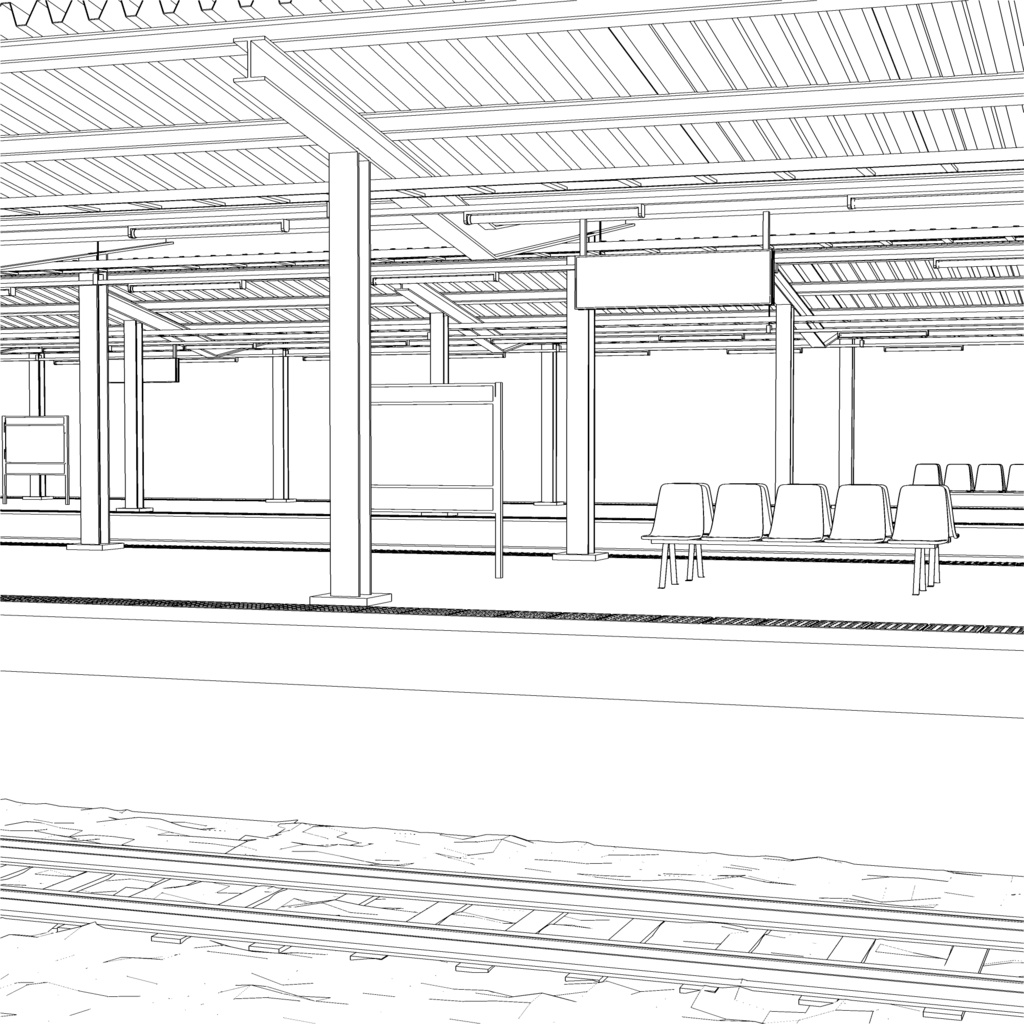 3D_ローカル駅ホーム(4線2島式)【クリスタ用素材】