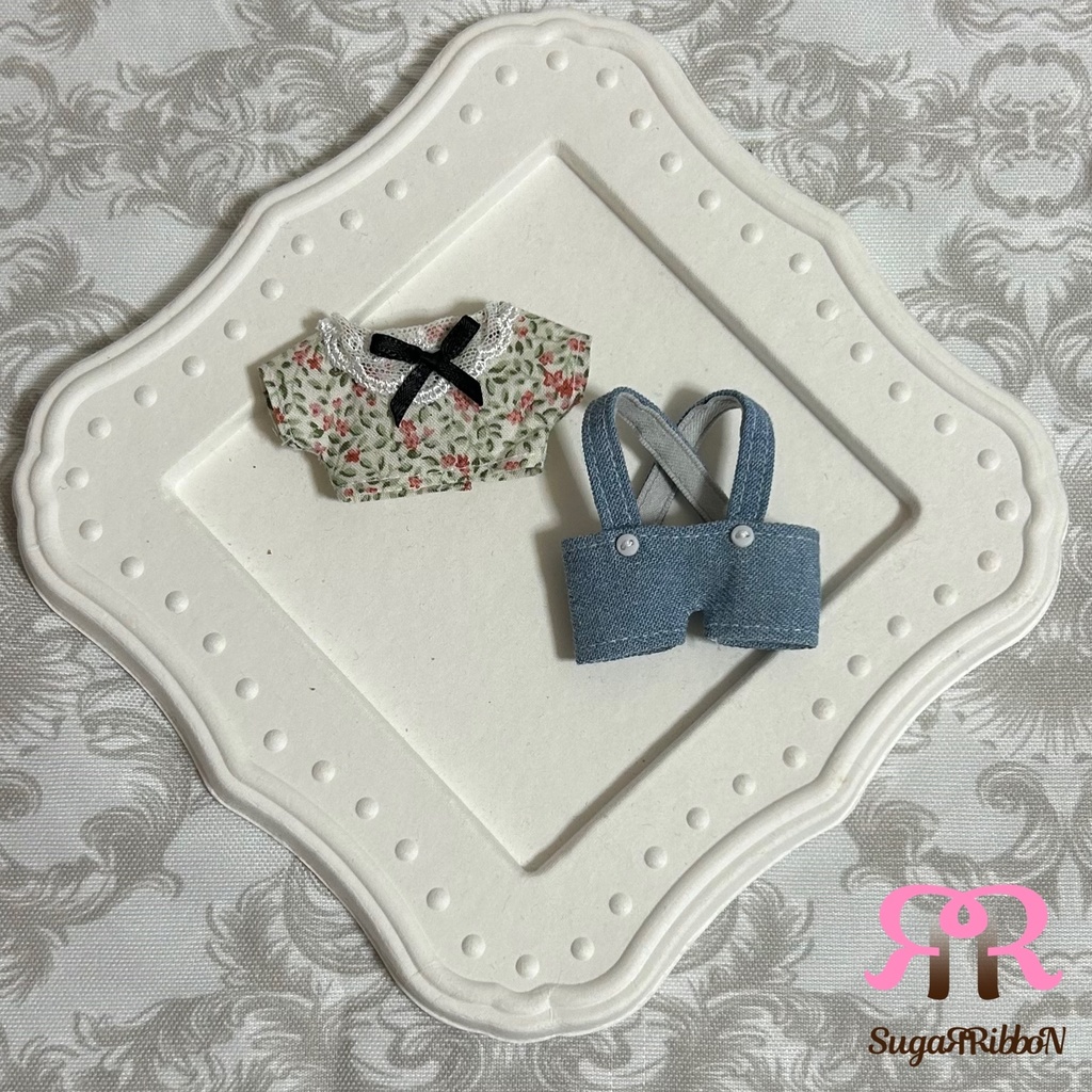 小花柄とジーンズサロペセット