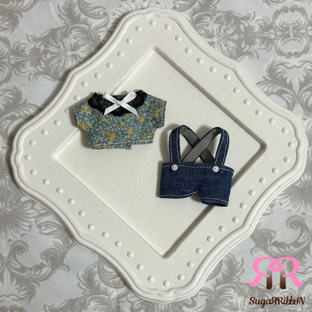 小花柄とジーンズサロペセット