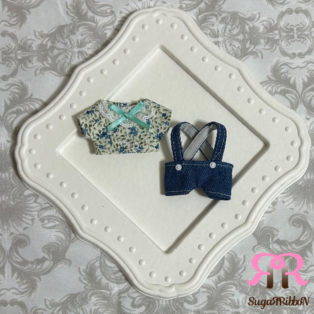 小花柄とジーンズサロペセット