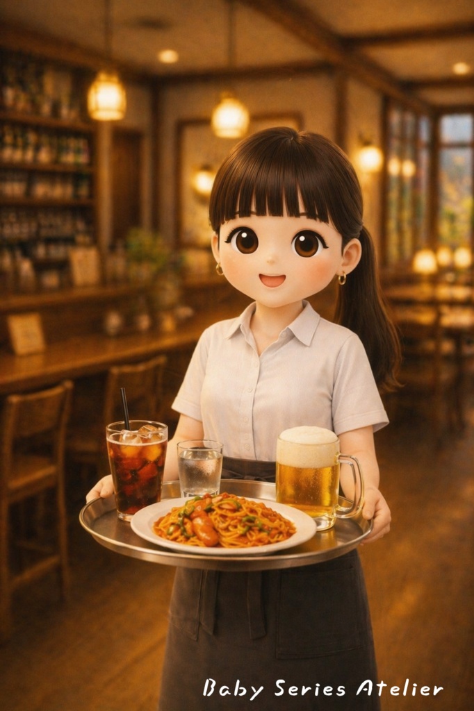 ほたる町コレクション No.005「袈裟来の灯りと、おねーさん」｜絵本風イラストセット