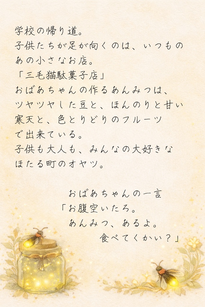 ほたる町コレクションNo.011「おばあちゃんのあんみつと、帰り道」|絵本風イラストセット