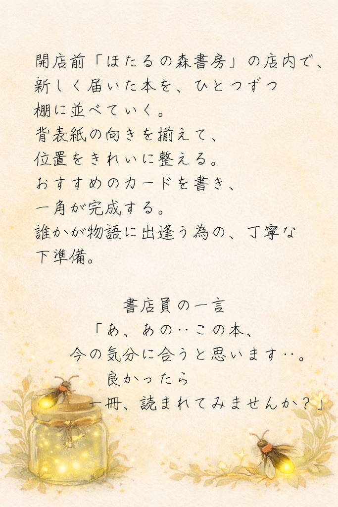 ほたる町コレクション No.012「書店員の開店準備」|絵本風イラストセット
