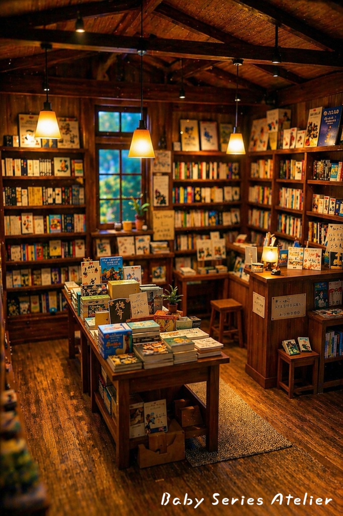 ほたる町コレクション No.012「書店員の開店準備」|絵本風イラストセット