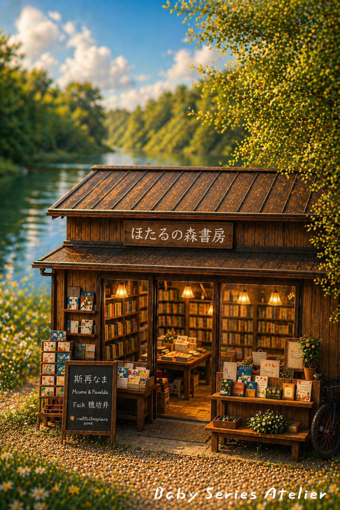 ほたる町コレクション No.012「書店員の開店準備」|絵本風イラストセット