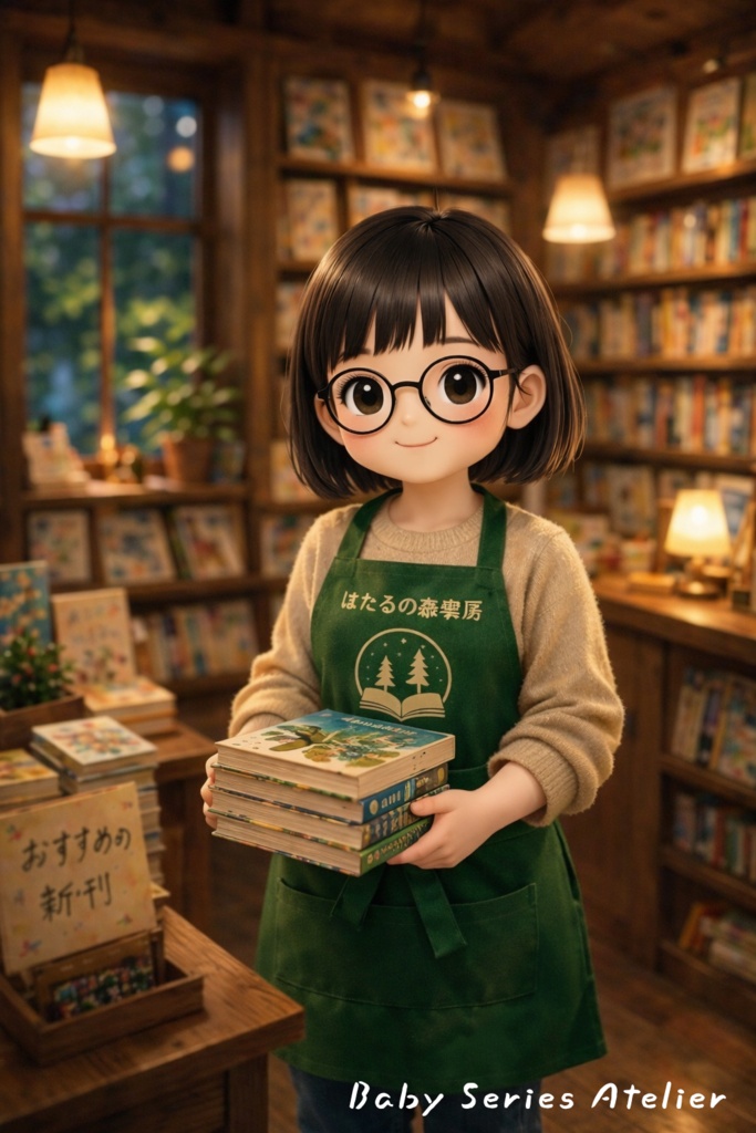 ほたる町コレクション No.012「書店員の開店準備」|絵本風イラストセット