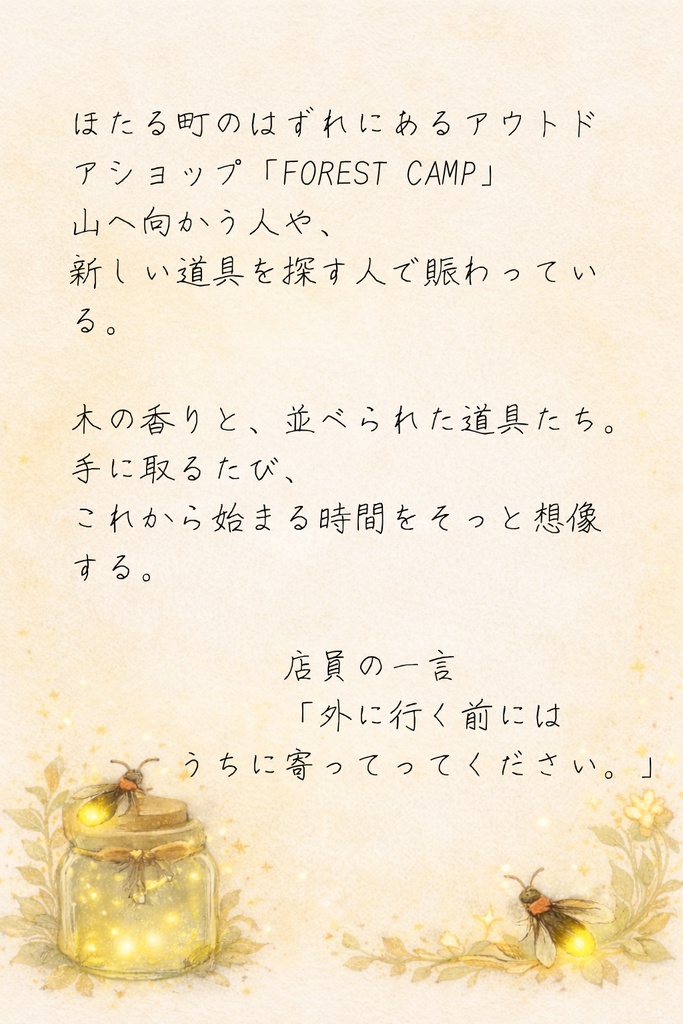 ほたる町コレクション No.013「森の店先、灯りの支度」|絵本風イラストセット