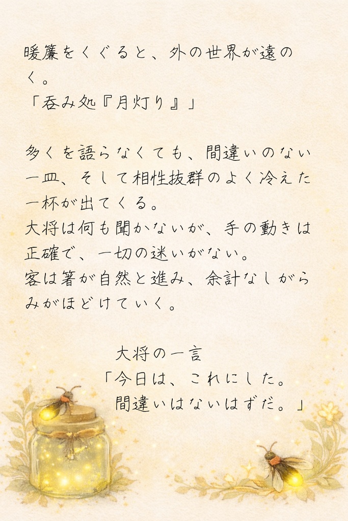 ほたる町コレクション No.017「月灯りの下の、寡黙な食事」|絵本風イラストセット
