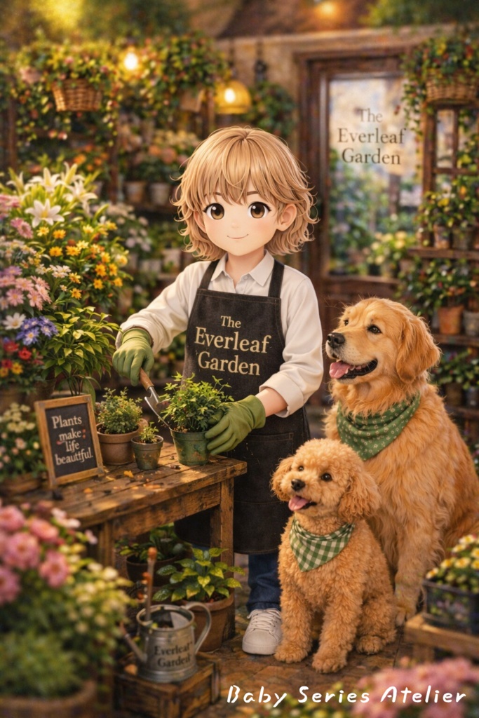 ほたる町コレクション No.018「花と緑の間で」|絵本風イラストセット