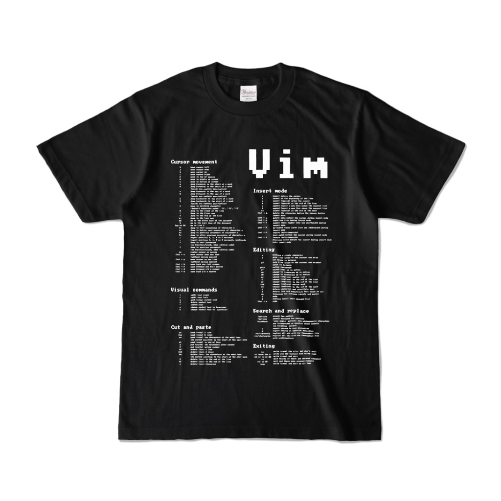 Vim Cheat Sheet　Tシャツ-黒