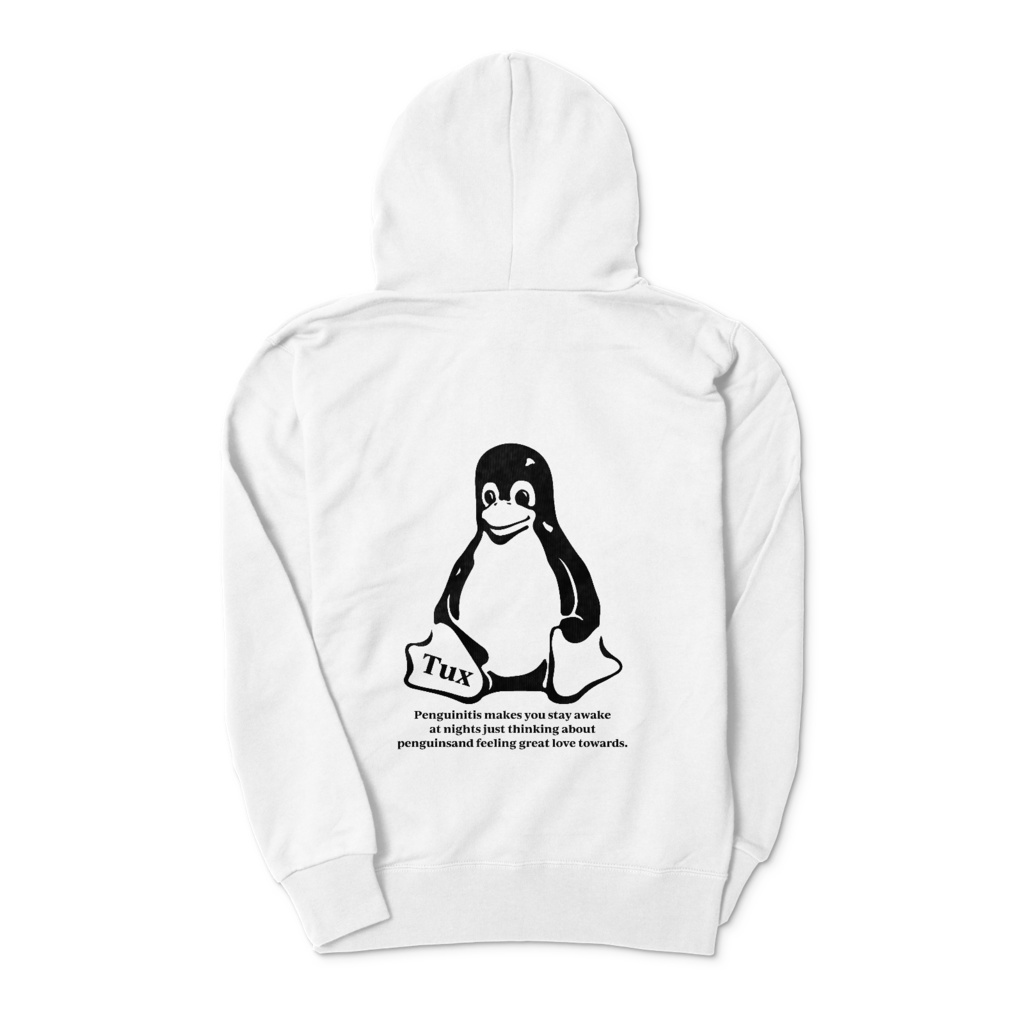 Linuxマスコットジップパーカー【正面ロゴなし】白