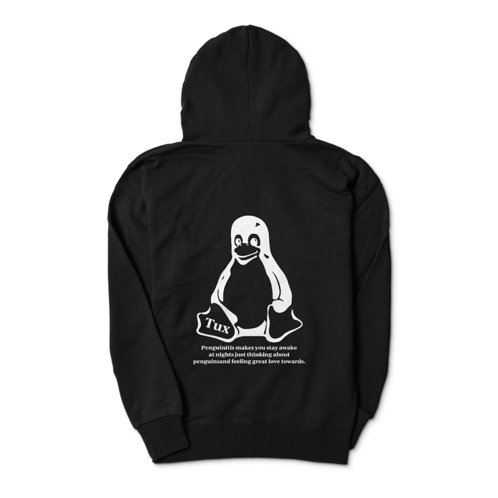 Linuxマスコットジップパーカー【正面ロゴなし】黒