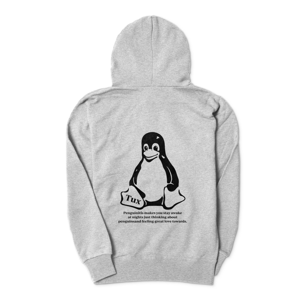 Linuxマスコットジップパーカー【正面ロゴなし】灰