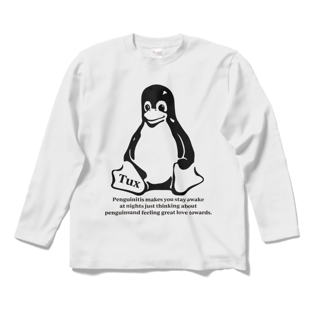 LinuxマスコットロングスリーブTシャツ(白シャツ)