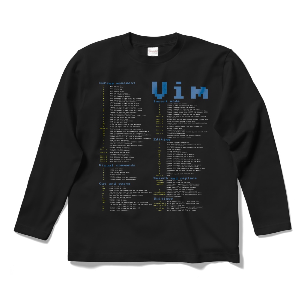 Vim Cheat Sheet 長袖シャツ(黒地)