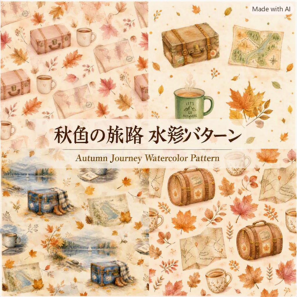Kokoro Atelier|秋色の旅路 水彩パターンセット(10種)