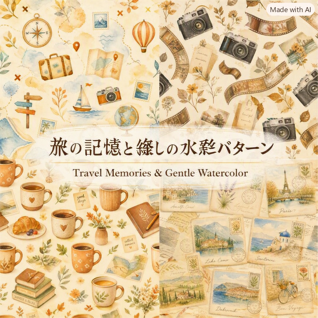 Kokoro Atelier|旅の記憶と癒しの水彩パターン(10種)