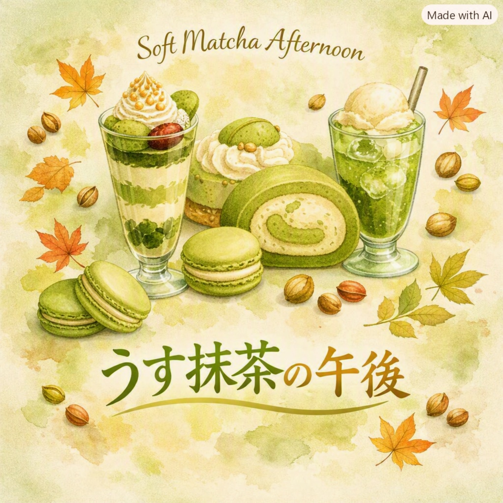   Kokoro Atelier　秋のうす抹茶カフェスイーツ・水彩パターン素材集 10枚セット