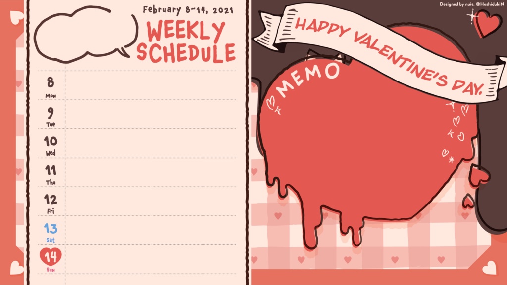【バレンタイン】週間スケジュール表テンプレート【Vtuberさん向け】
