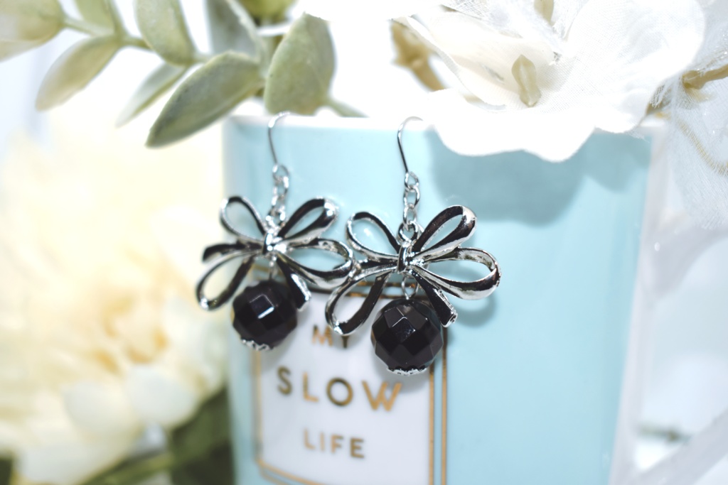 タソガレドキ*おりぼんと天然石ピアス