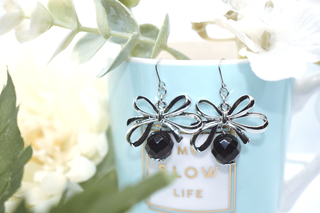 タソガレドキ*おりぼんと天然石ピアス