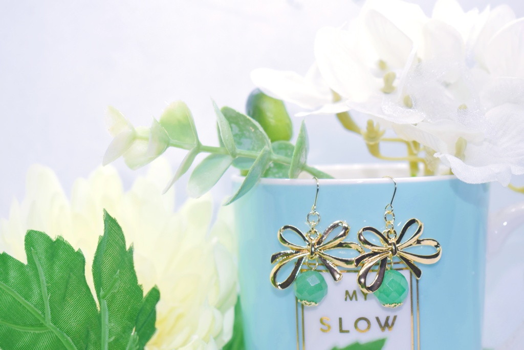 6年*おりぼんと天然石ピアス