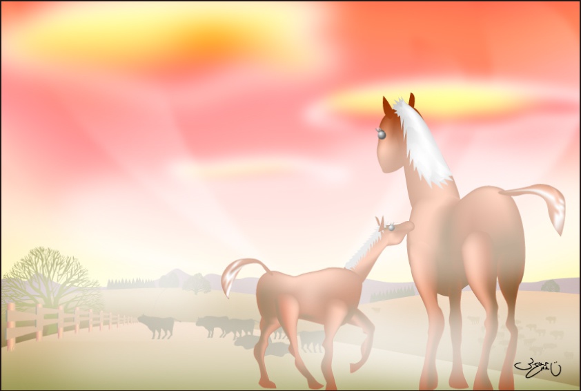 ポストカード012　牧場の朝