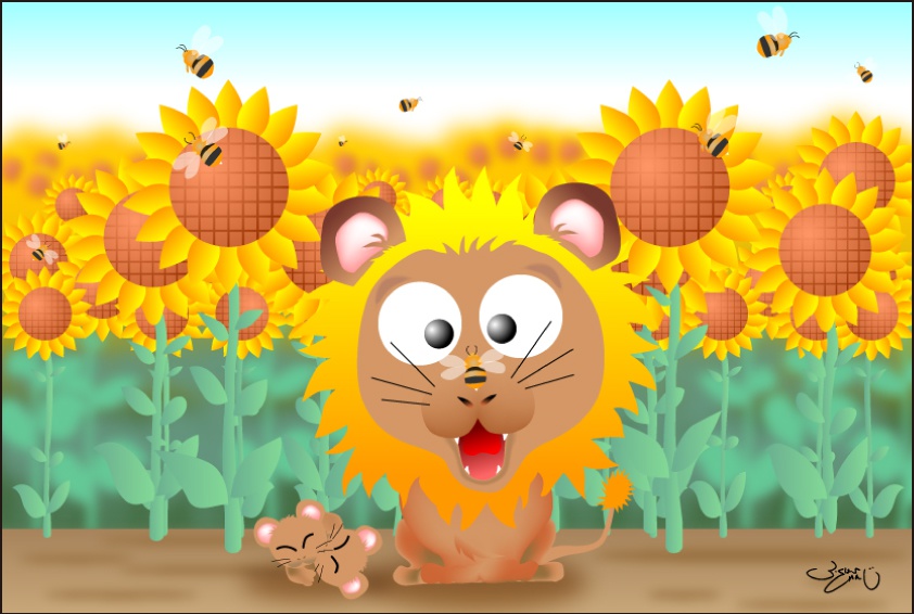 ポストカード017　ライオンさんフラワー