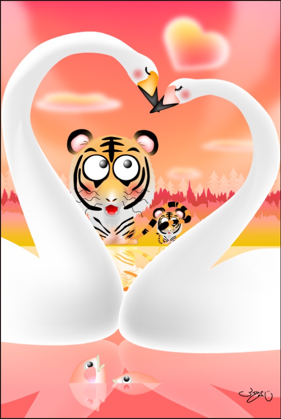 ポストカード026　湖上のKiss