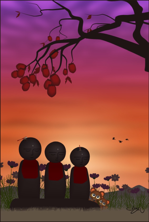 ポストカード098　柿色空の帰り道