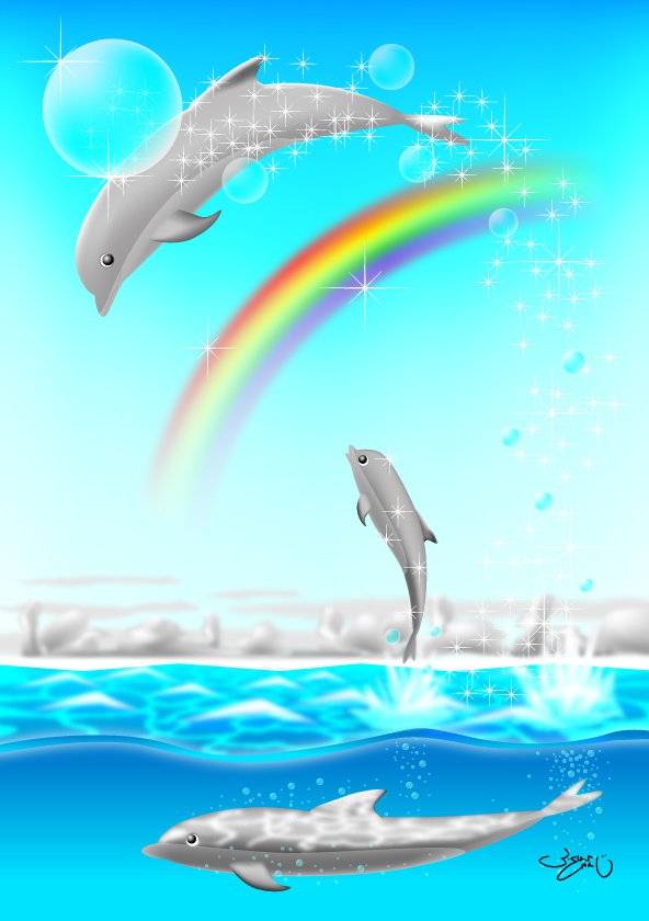 A4イラスト013　ドルフィンシャワー