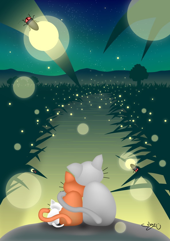 A4イラスト021　蛍の灯火