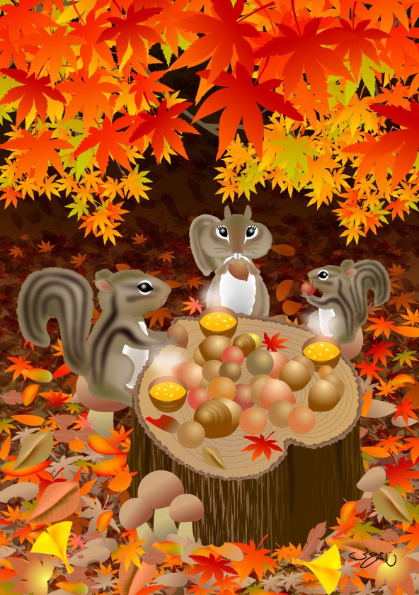 A4イラスト050　秋色ランチ