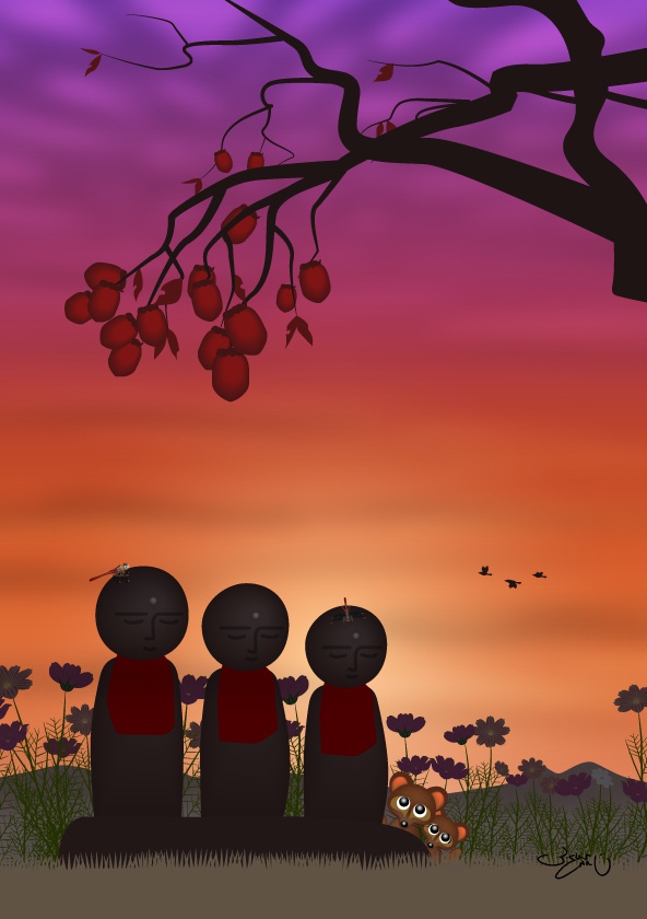 A4イラスト098　柿色空の帰り道