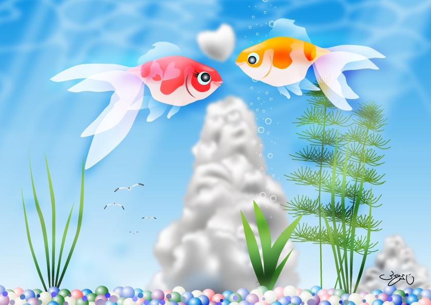 A4イラスト116　夏空と揺れる恋心