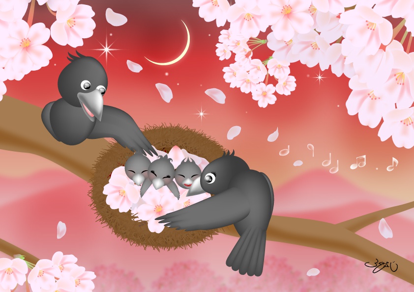 A4イラスト135　桜の奏でる子守唄