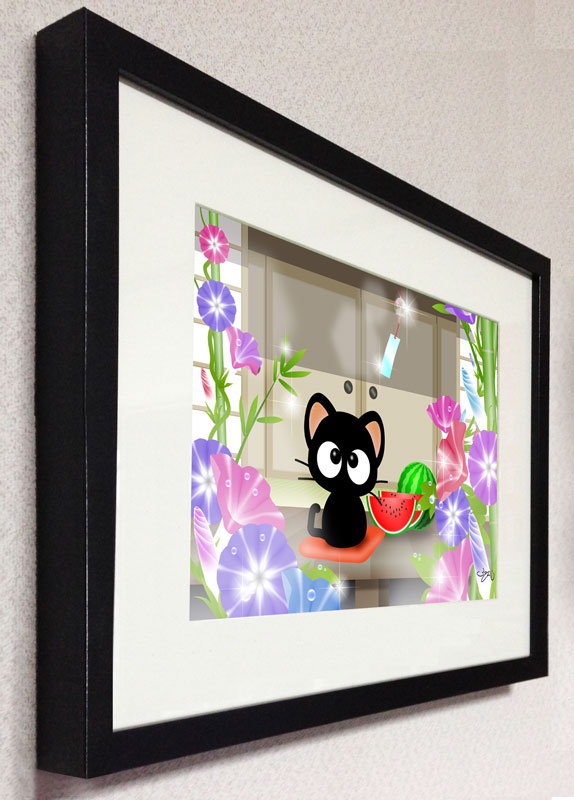 額入りイラスト144-お目覚め朝顔りっちー君