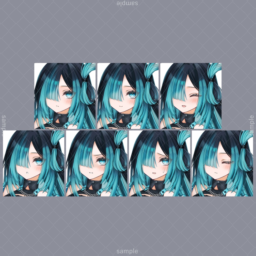 立ち絵53【表情7種+マスク+カチューシャ】黒髪,女性,サイバーパンク風