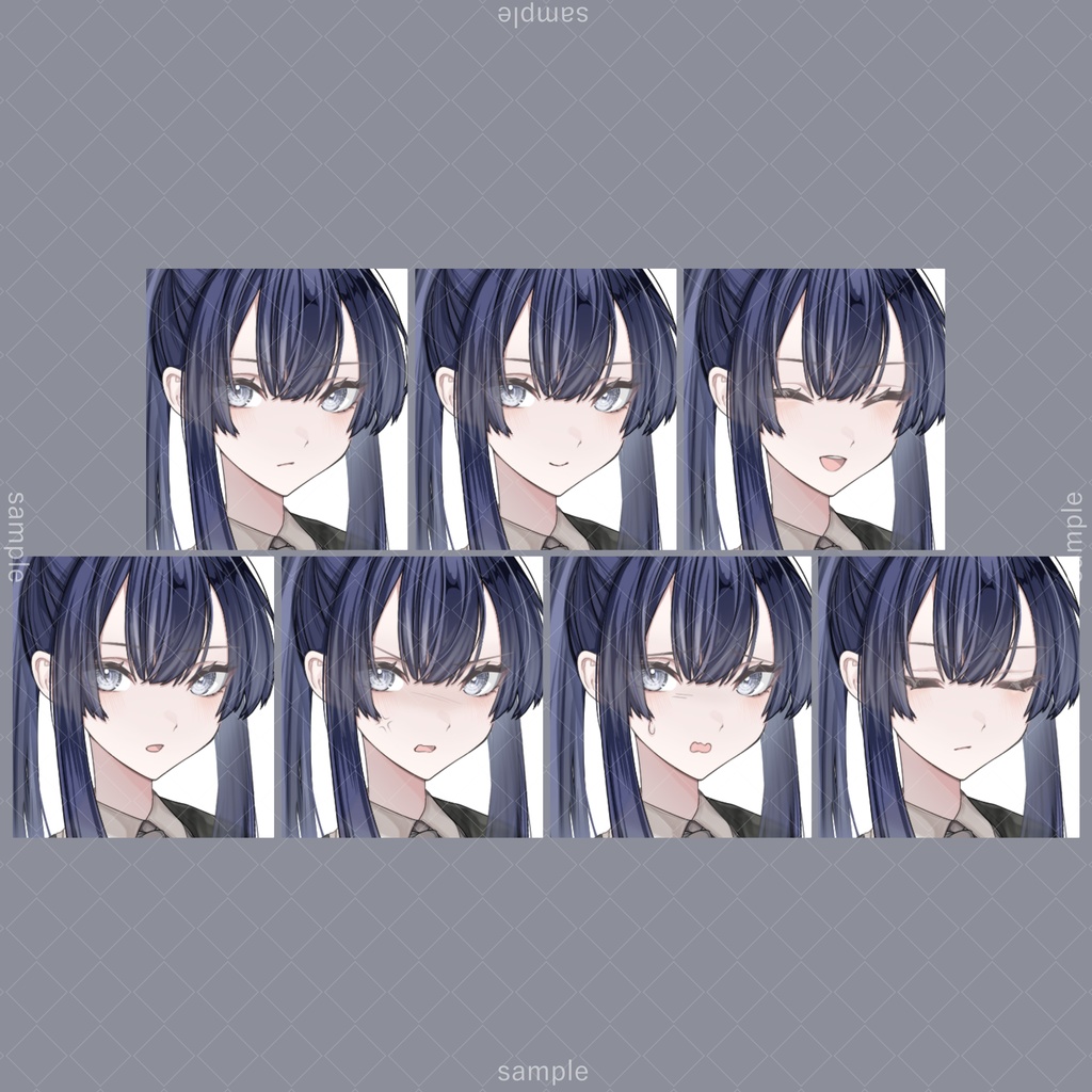 立ち絵79a【表情7種+メガネ+タバコ+刀】黒髪,スーツ,女性