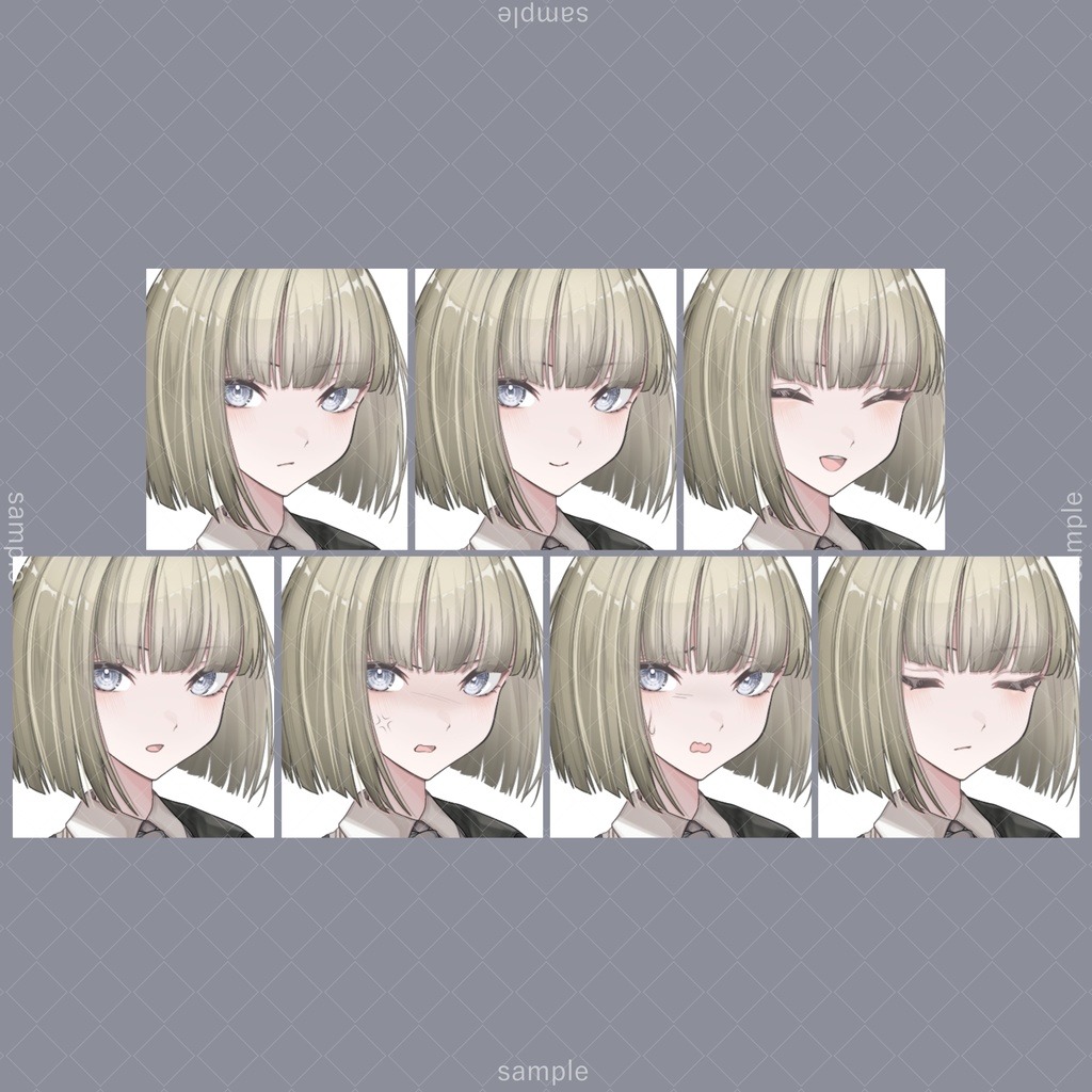 立ち絵79b【表情7種+メガネ+タバコ+刀】金髪,スーツ,女性