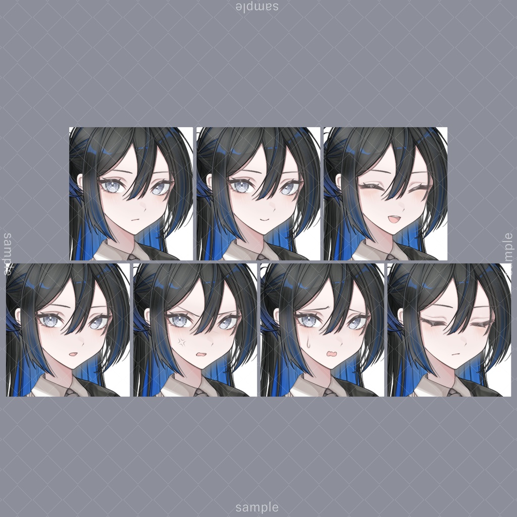 立ち絵79c【表情7種+メガネ+タバコ+刀】黒髪,スーツ,女性