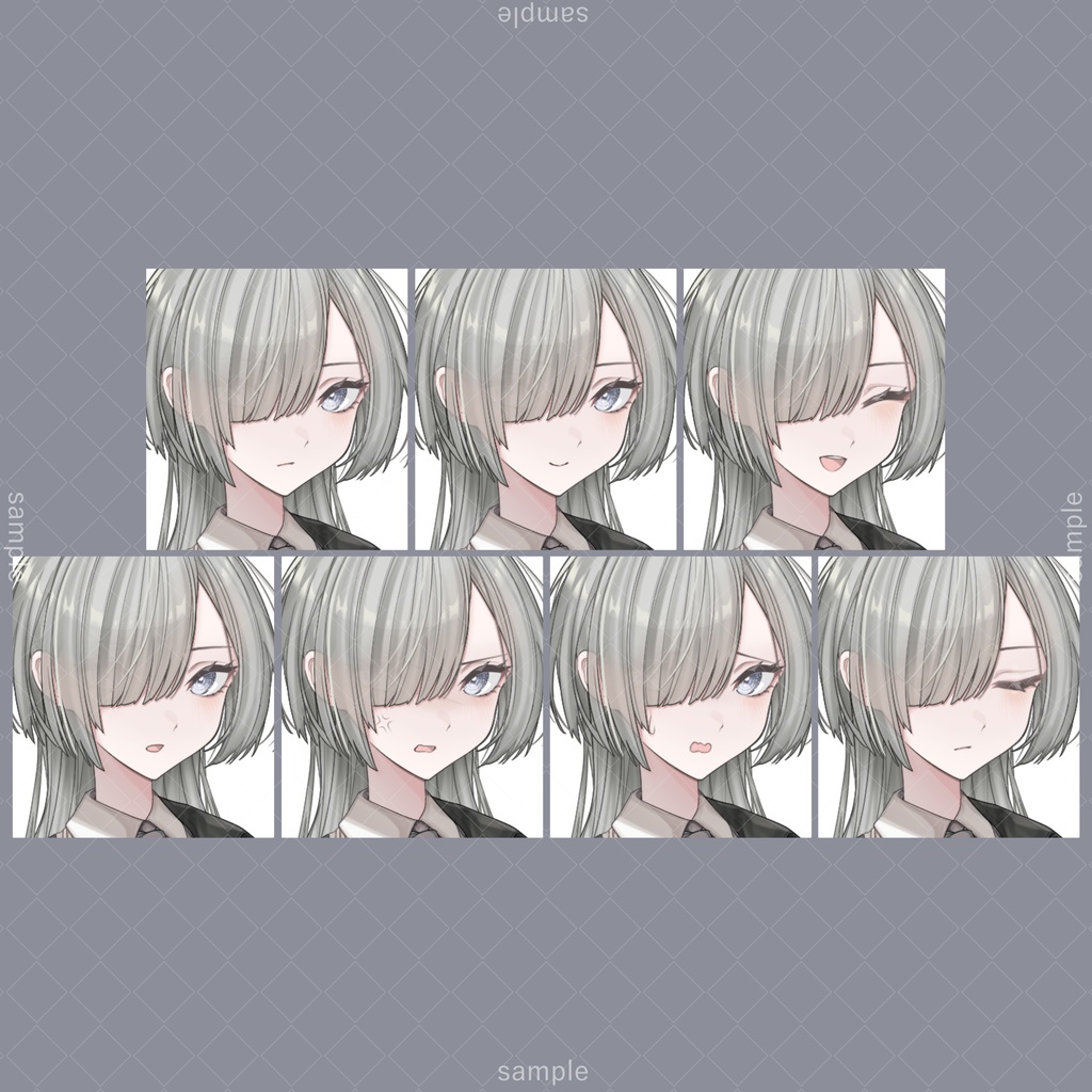 立ち絵79d【表情7種+メガネ+タバコ+刀】銀髪,スーツ,女性