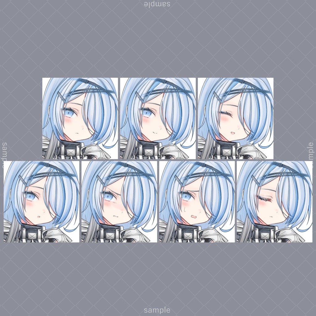 立ち絵71【表情7種+刀+獣耳】水色髪,片目隠れ,女性