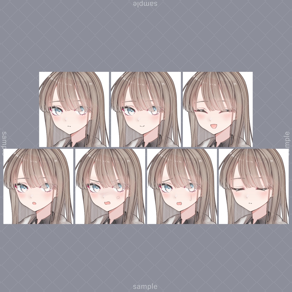 立ち絵78【表情7種+メガネ+ヘッドホン】茶髪,パーカー,女性