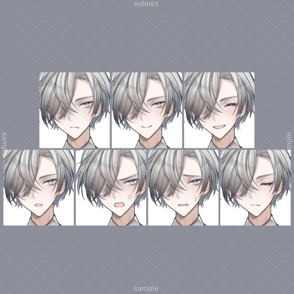 立ち絵100【表情7種】銀髪,スーツ,男性