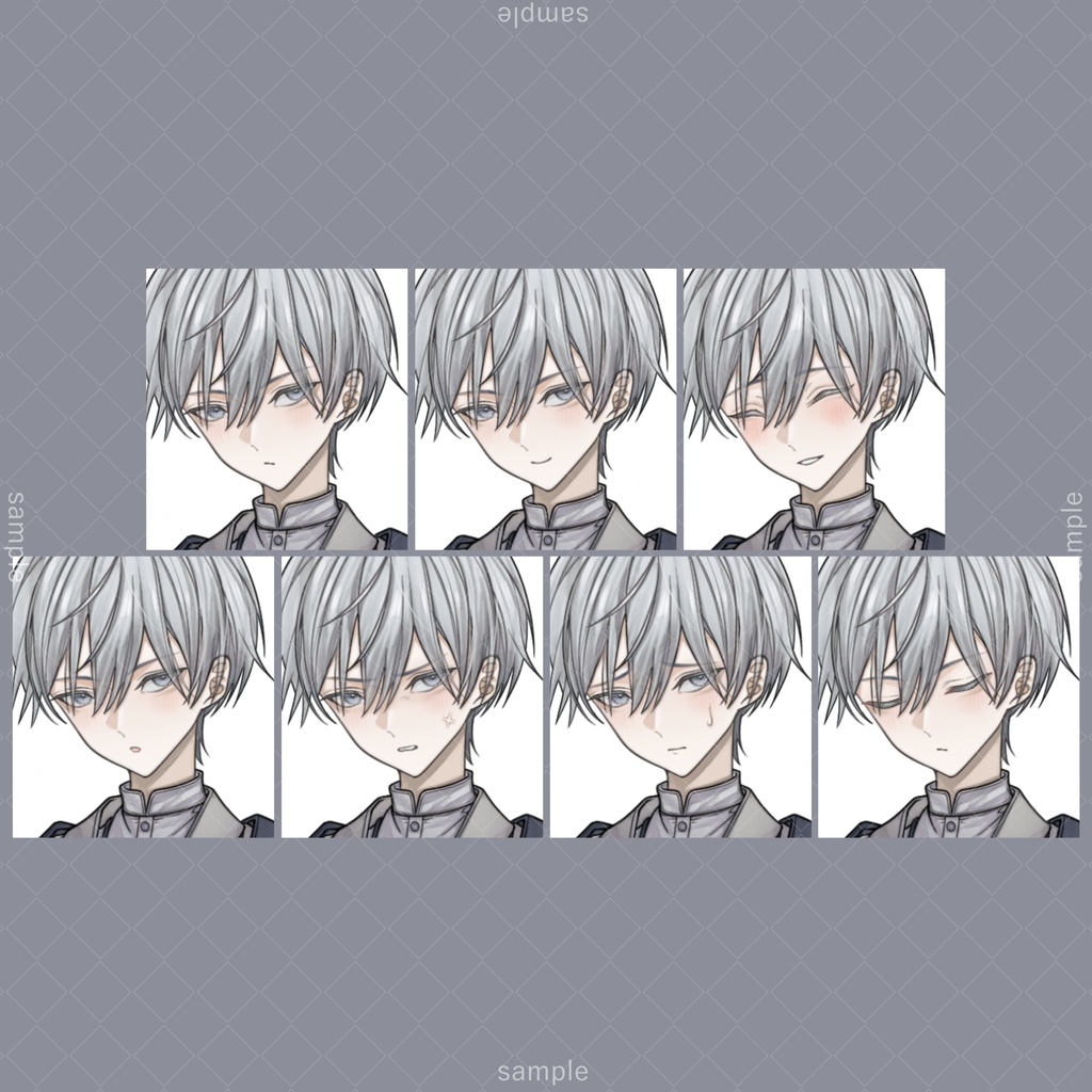 立ち絵123【表情7種+帽子】銀髪,和服,男性